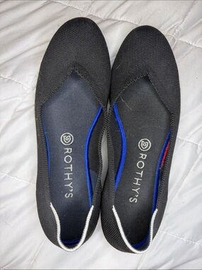 Rothy's Black Knit Slip-On Flats with Blue Lining